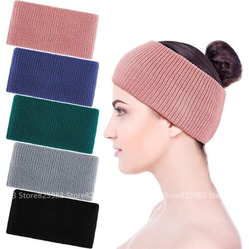New Ribbed Knitted Elastic Wide Headbands for Women Girls Winter Warm Turban Headwrap Solid Soft Thick Hairband Hair Accessories