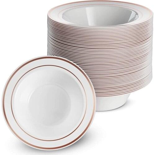 12oz Rose Gold Silver Plastic Plates Disposable Transparent Food Snack Plate Cutlery Set Travel Birthday Wedding Party 25PCS/Set