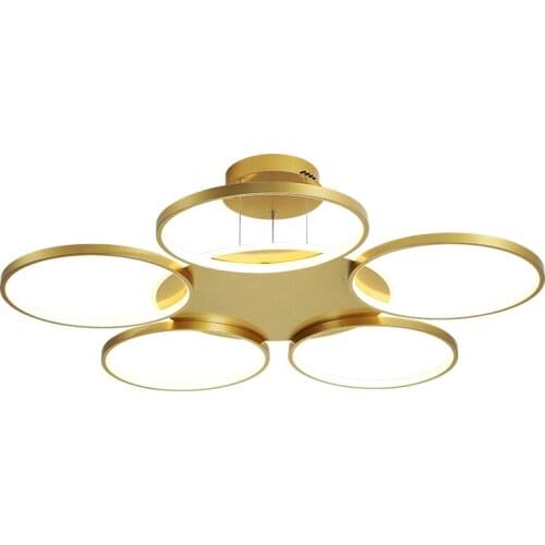 Modern Style Pendant Light For Foyer Bedroom Restaurant Nordic Creative Golden Geometric Circle Iron Luminaire LED Dimmable Lamp