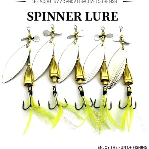 1pcs Yellow Feather Hook Spinnerbait 10CM 13G Metal Spoon Lures High Quality Fishing Lures