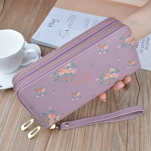 Luxury Designer Double Zipper Women Wallets Large Capacity Long Clutch Bag Double Wallet Soft Leather Printing Change Mobile Bag