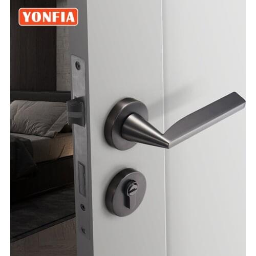 YONFIA 8048 Black Brushed nickel Modern Design Lever Door Handle for Hotel Privacy Bathroom Security Mortise Door Lock Black
