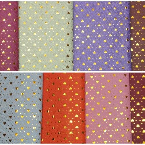 50 yards roll New punching artificial leather with gold film and small peach heart Luggage, wallet, decoration PVC leather