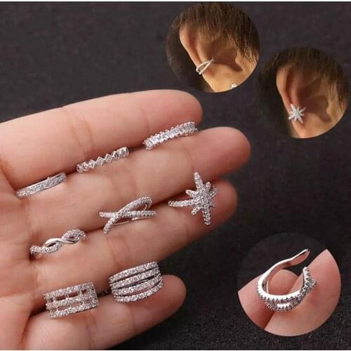 New 1Pc Silvery Silver Zircon Leaf Clip Earrings No Pierced Ear Female Exquisite Adjustable Gorgeous Handmade Jewelry Gift