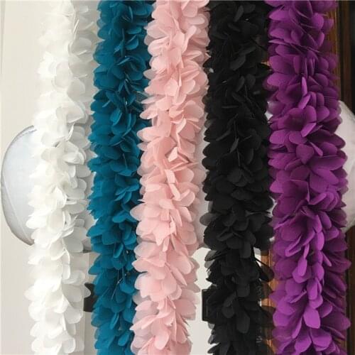 6CM Wide 3D Flowers Small Petals Chiffon Luxury Lace Embroidery Fabric Organza Ruffle Trim Collar Applique Wedding Dress Decor