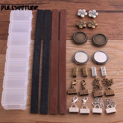 1Set Two Color Leather Buckle /Leather Rope/Messenger Box DIY Jewelry Making Fit 18mm Leather Cord