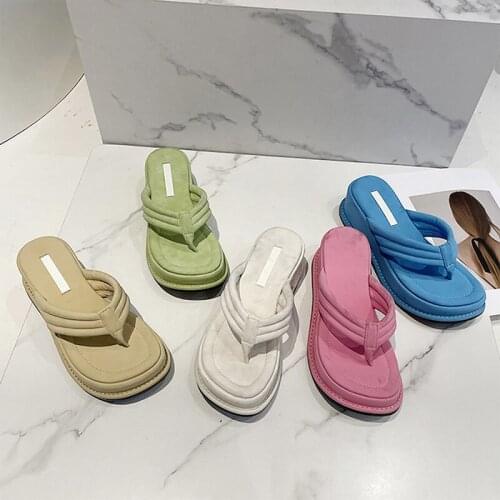Chunky Heel Summer Beach Platform Women Flip Flops Slides Faux Sueded Open Toe Soft Sole Designer Sandals Women Y2K Shoes