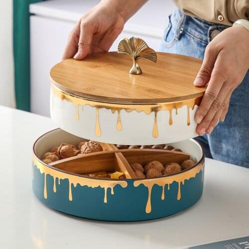 Nordic ceramic fruit plate with cover creative living room tea table dish modern nut snack dish fruit bowl dessert plate CL31201