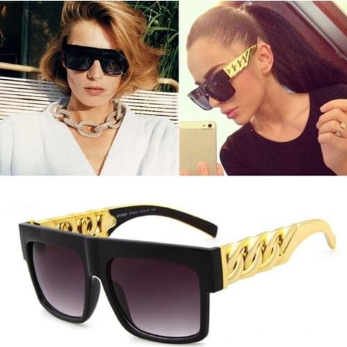 Hip Hop Sunglasses Fashion Gold Metal Chain Square Sun Glasses Celebrity Luxury Brand Designer Women/Men Shades UV400 New
