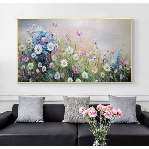 Modern hand-painted beautiful oil painting flowers Nordic daisy canvas painting office home decoration living room porch mural