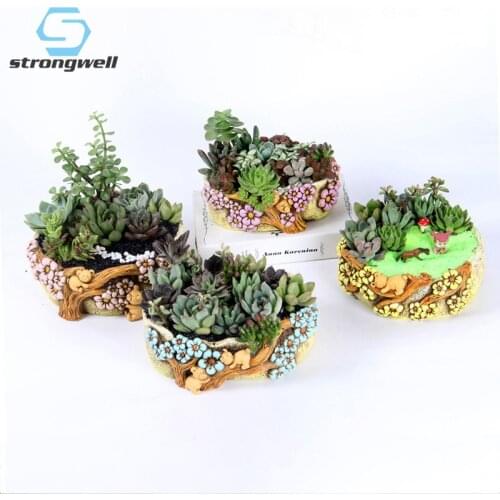 Strongwell Korean Bear Embossed Flower Pot Cement Fleshy Hand Made Painted Nordic Flowerpot Home Decoration Accessories Gift