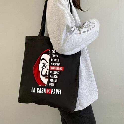 La Casa De Papel Shopping Bag Graphic Tote Harajuku Shopper Bag Women Canvas Shoulder Bag Female Ulzzang Eco Bag Y2k Gothic