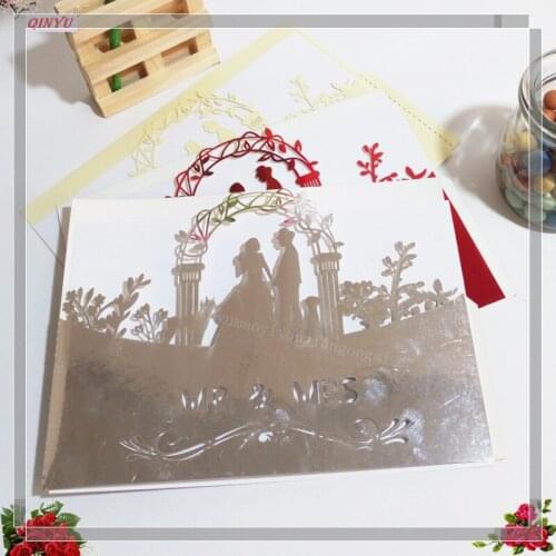 10pcs MR&MRS Laser Cut Vintage Wedding invitations Card White elegant Pattern West Kit Blank Paper Printing Invitation 6zSH070