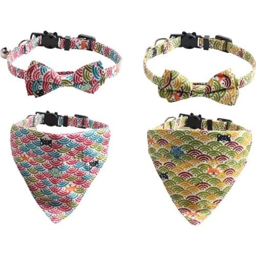 Breathable Cat Collar Adjustable Cat Bell Collar Pet Pattern Bowknot Triangle Scarf Kitten Bib Christmas Cats Products for Pets