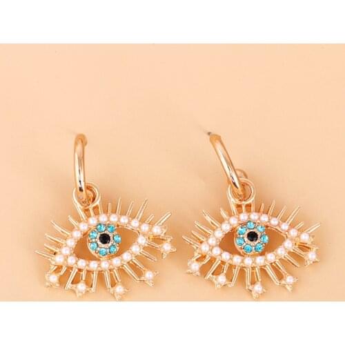 JUJIA Boho Multicolor Crystal Dangle Earrings Fashion Pearl Evil Eye Shape Earrings for Women Statement Jewelry