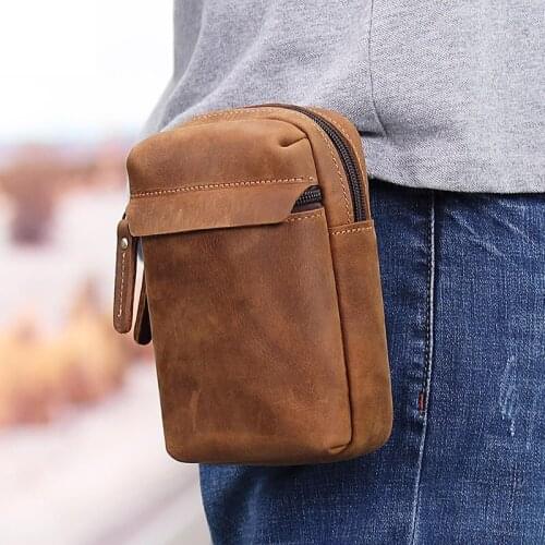 Mens Genuine Leather Fanny Waist Bag Purse Pouch Casual Shoulder Messenger Bags Fashion Male Crossbody Chest Hip Bum Belt Bags