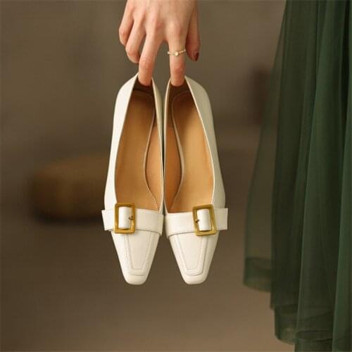 Retro Sling-Back Heeled Pumps for Women 2021 Spring Genuine Leather Women Shoes Office Metal Decoration Shoes Woman High Heels
