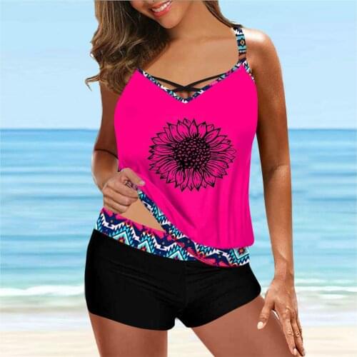 Women Swimsuit Sexy Bikinis 2021 Woman Tankini Large Bikini Set Digital Print Suspender Beach Split Swimwear Bathing Top+shorts