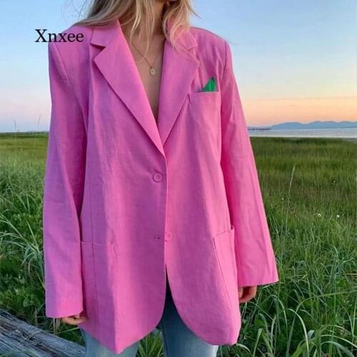 Elegant Brazer Single Breasted Pocket Suit Slim Fit Office Jacket Pure Casual Coat Women Spring Y2K Wear Rose Pink Overcoat