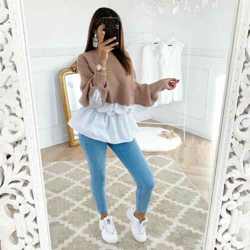 2019 Fashion Womens Long Sleeve Patchwork Sweats Pullover Tops Ladies Casual Loose Sweater Blouse