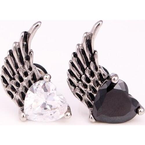 1 Piece Stainless Steel Wing Earring Barbell Earring Zircon Heart Punk Helix Tragus Girl Boy Earrings Body Piercing Jewelry
