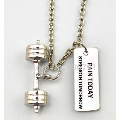 10pcs a lot sports Dumbbell barbell weight with PAIN TODAY STRENGTH TOMORROW Gym necklace
