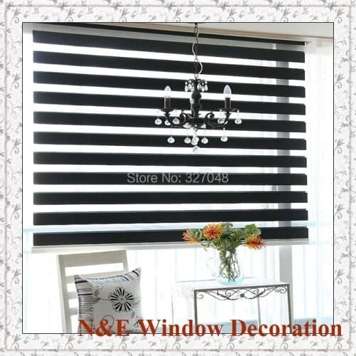 100% blackout Window blinds zebra roller blinds shades and fabric curtain for living room - custom size