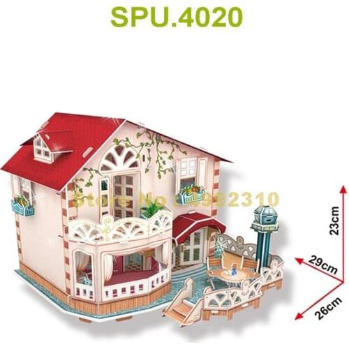 114pcs Garden Villa Dollhouse With Led 3d Paper Models Puzzle Toy