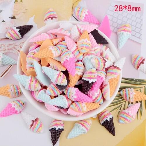 20Pcs Rainbow Ice Cream Simulation Fake Food Flat back Resin Cabochons Scrapbooking for Phone Bows Decor DIY Craft Accessories