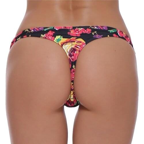 2021Floral Swimsuit Women Sexy Brazilian Print Micro Bikini Bottom Thong Bathing Beach Womens Swimming Suit v waist bikini set