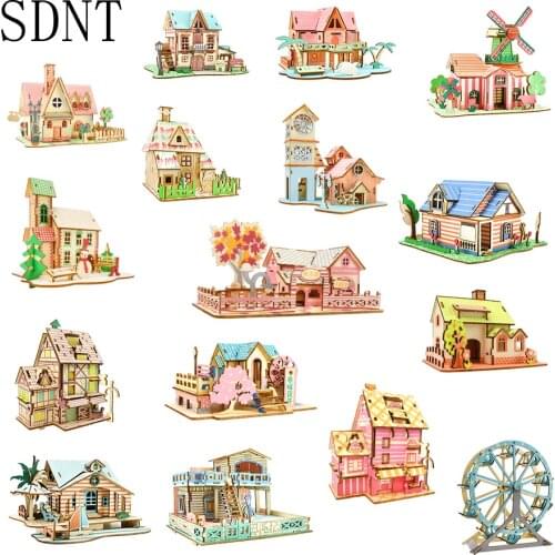 3D Puzzles Wooden Toys for Children DIY Holiday Villa Wood Model Laser Cutting Craft Kits Game Education Toy Kid Gift Decoration