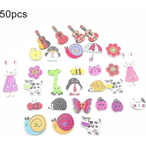 50Pcs 20-55mm Penguin Giraffe Bee Wooden Buttons Sewing Scrapbooking Accessory DIY Craft Scrapbooking Decor Wooden Buttons