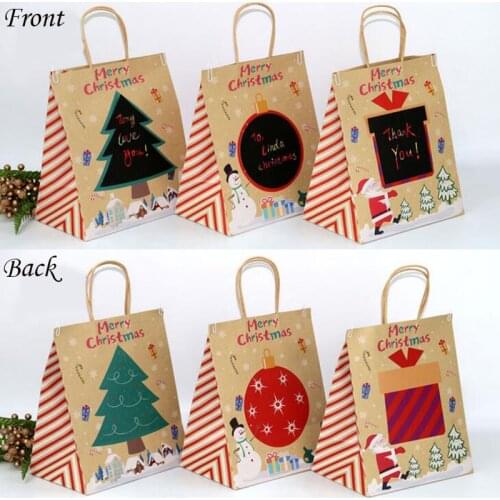 6pcs Kraft Paper Handbag Gift Box Santa DIY Graffiti Candy Chocolate Cookies Bag Party Favors Merry Christmas Decoration