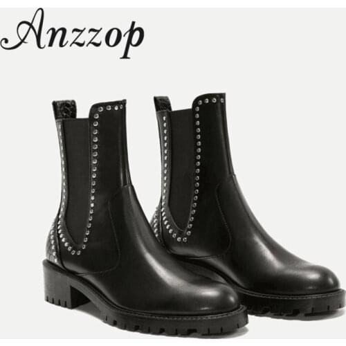 Boots children 2019 new flat-bottom womens booties luxury British simple black round head generous tube with Martin shoes