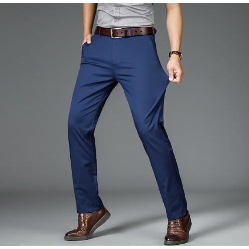 Spring and Summer Mens Thin Royal Blue Casual Pants 4 Colors Cotton Business Fashion Stretch Straight Trousers Male Brand,7119B