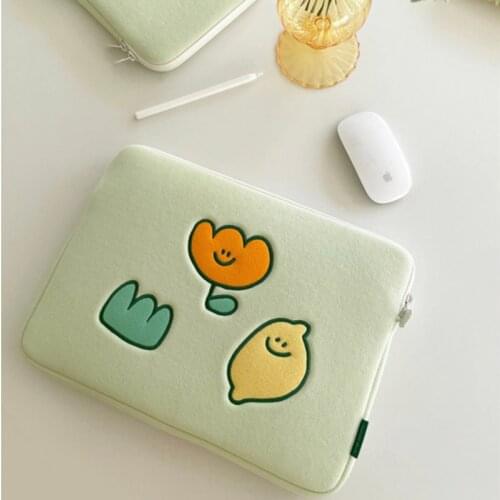 Ins Lemon Embroidery Tablet Case Girls Soft Pouch Mac Ipad Pro 9.7 11 Cartoon Liner Bag For 11 13 15 Inch Laptop IPad Bag WY195