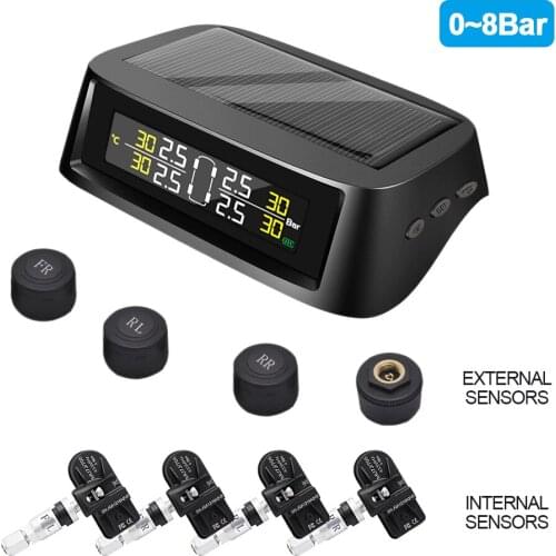 LCD Display Tire Pressure Sensor Solar TPMS Tire Pressure Monitoring System USB Auto Security Alarm 0-8 bar Digital TPMS