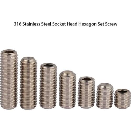 DIN916 316 Stainless Steel Socket Head Hexagon Set Screw with Concave End/Headless/Machine Meter/Top Thread M3-M10 20Pcs