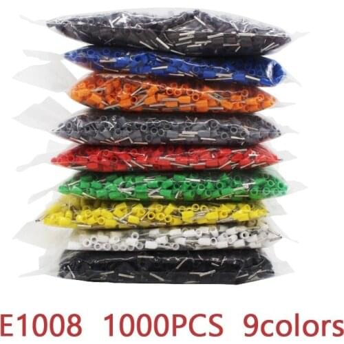 E1008 1000pcs/Pack Insulated Cord End Terminal Crimp Terminal Wire Connector Crimp Ferrules Crimping Terminals Tubular AWG #18