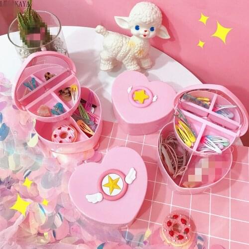 Cartoon Anime Card Captor Sakura Action Figure Printed PVC Magic Wand Stars Wing Heart Shape Mini Girls Jewelry Storage Box Toy