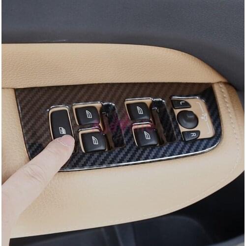 Interior Carbon Fiber Color Window Glass Swtich Overlay Panel Cover Overlay ABS Car Styling For Volvo XC60 2018 Accessories