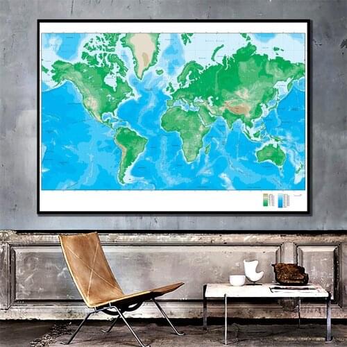 2x3ft World Elevation Map Simple Home Office Decor Canvas Painting For Living Room Wall Decorration