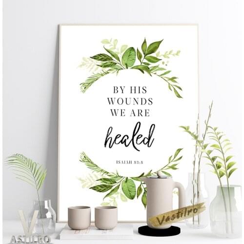 Isaiah We Are Healed Bible Verse Wall Art Poster Large Scripture Floral Print Canvas Painting Easter Gift Modern Room Home Decor