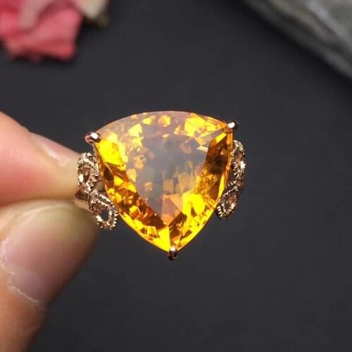 Citrine Ring 18K Gold AU750 Triangle About 13.8mm Natural Citrine Gemstones Rings for Female Anniversary Gift Fine Rings