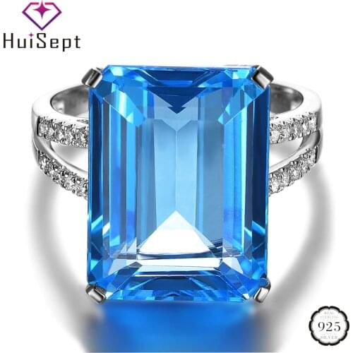 HuiSept Silver 925 Ring Jewellery Rectangle Shape Sapphire Zircon Gemstones Fashion Ornaments for Women Wedding Party Wholesales
