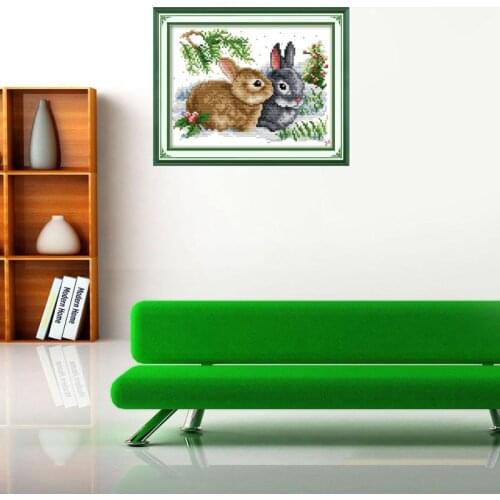 Rabbits DIY Handmade Needlework Counted 14CT Printed Cross Stitch Embroidery Kit Set Home Decoration Dropship