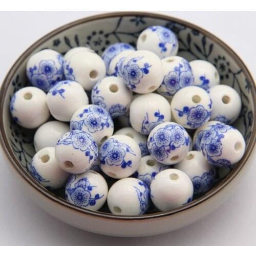 10Pcs/lot 8 10 12 14 mm Chinese Style Plum Blossom Round Ceramic Loose Beads For Handmade Diy Jewelry Making Supplies Wholesale