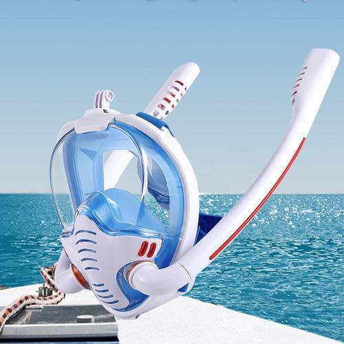 Scuba Snorkeling Mask Double Snorkel Silicone Full Face Dry Anti Fog Diving Equipment Adults Teenager Wide View Swimming Goggles