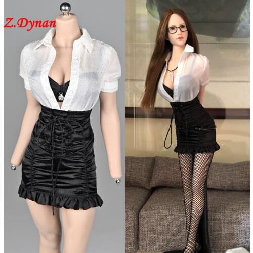 1/6 Scale female body clothes sexy white transparent shirt pleated package hip mini skirt fit 12'' action figure dolls