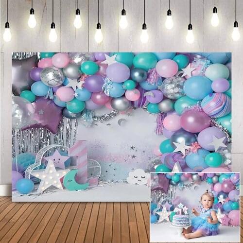 Twinkle Twinkle Little Star Backdrop Colorful Balloons Wall Photo Background Children Kids Cake Smash Portrait Photoshoot Props